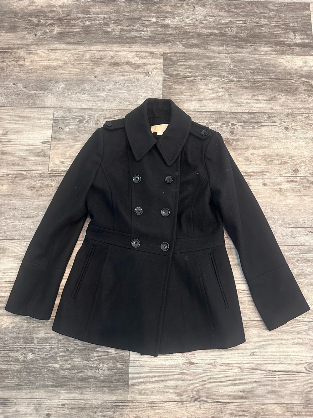 Michael Kors Black Double-Breasted Peacoat with Epaulets